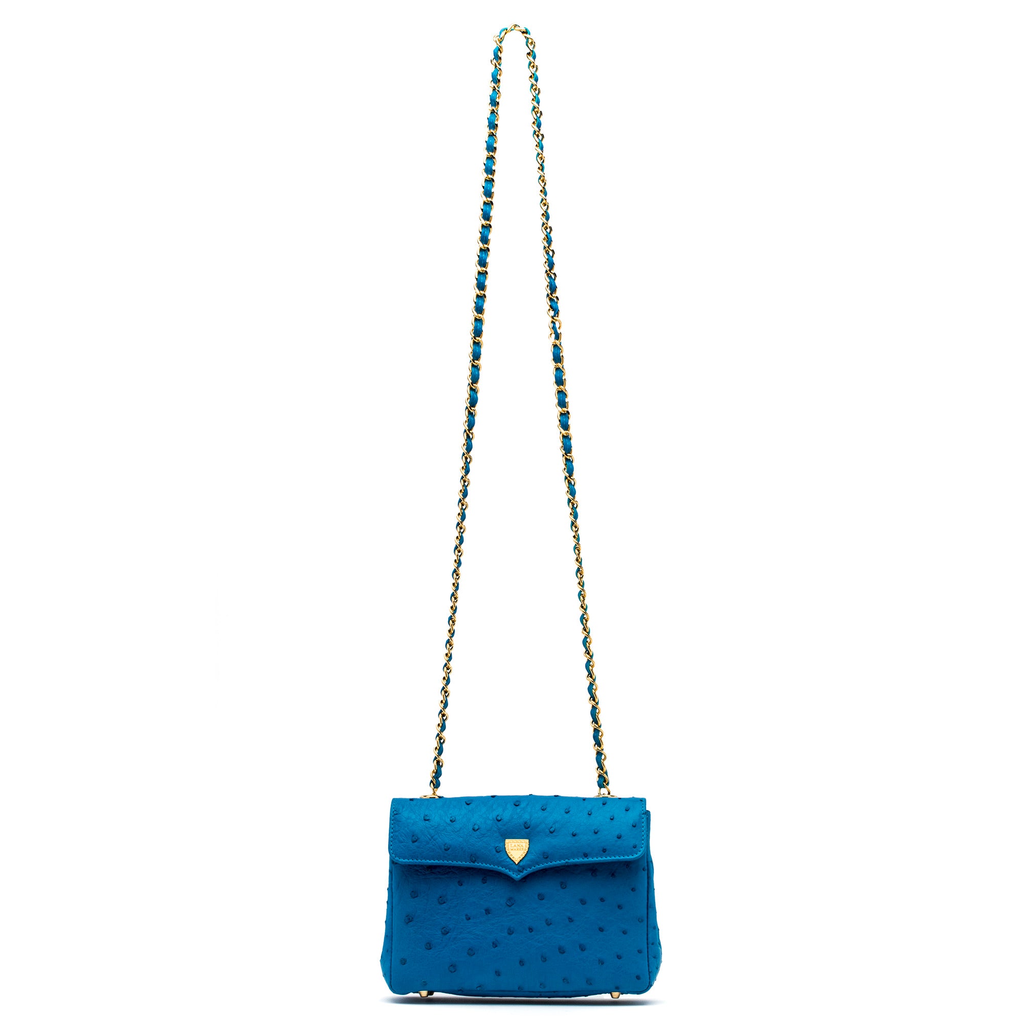 Medium Chain Bag in Blue Ostrich