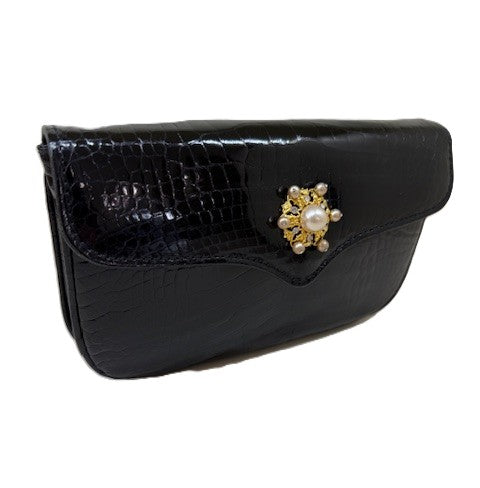 The Contessa Clutch with French Baroque Pearls in Black