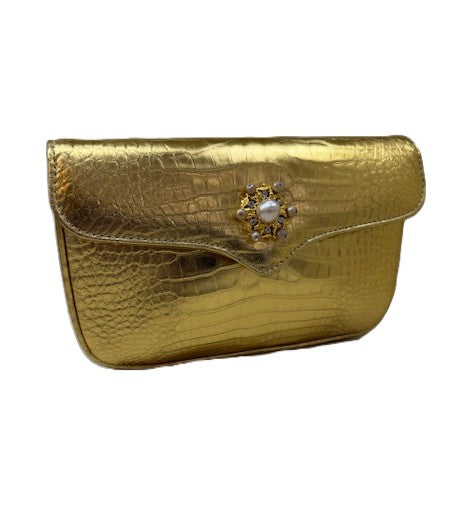 The Contessa Clutch with French Baroque Pearls in Gold