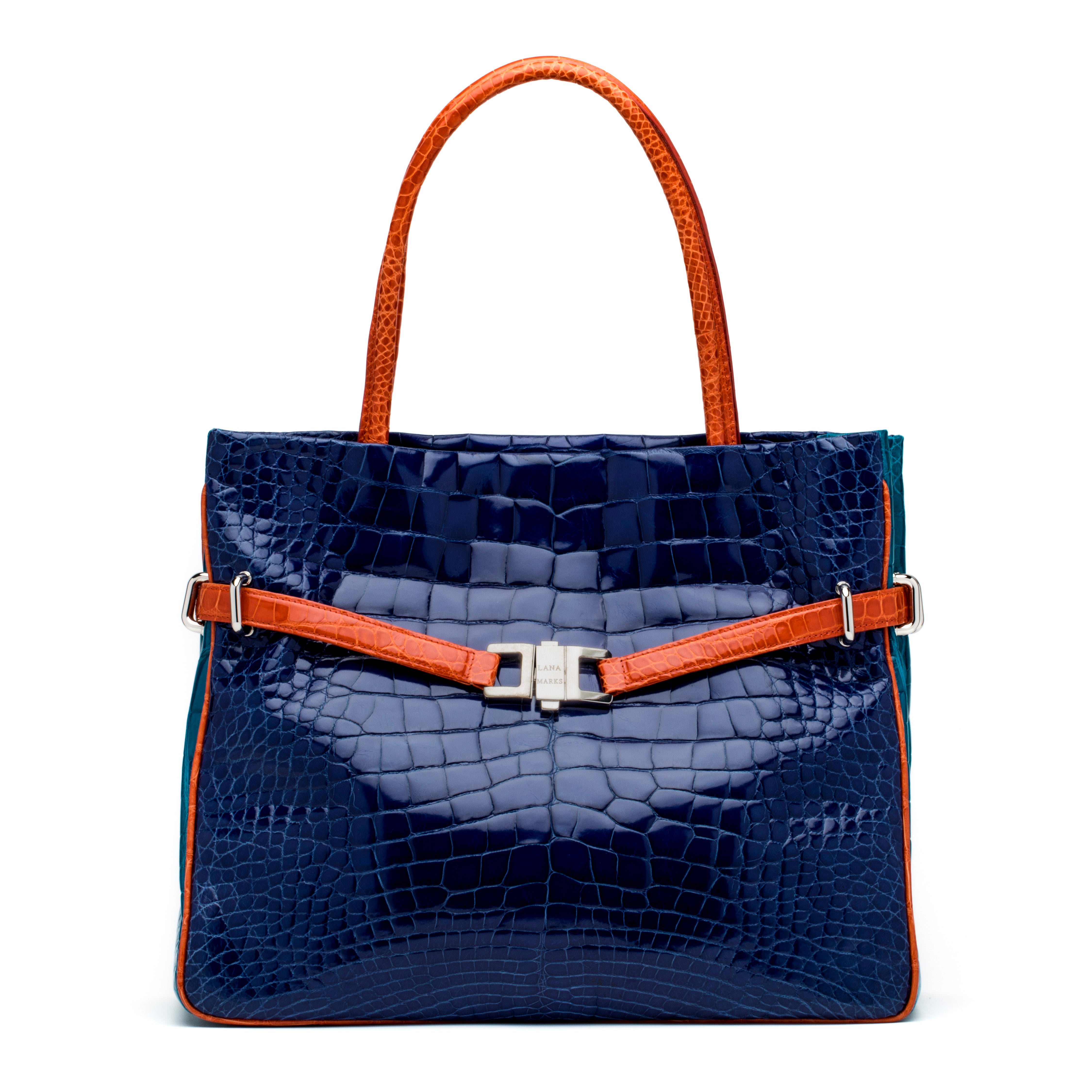 Tri-Color Positano Tote in Royal Blue, Orange, and Turquoise