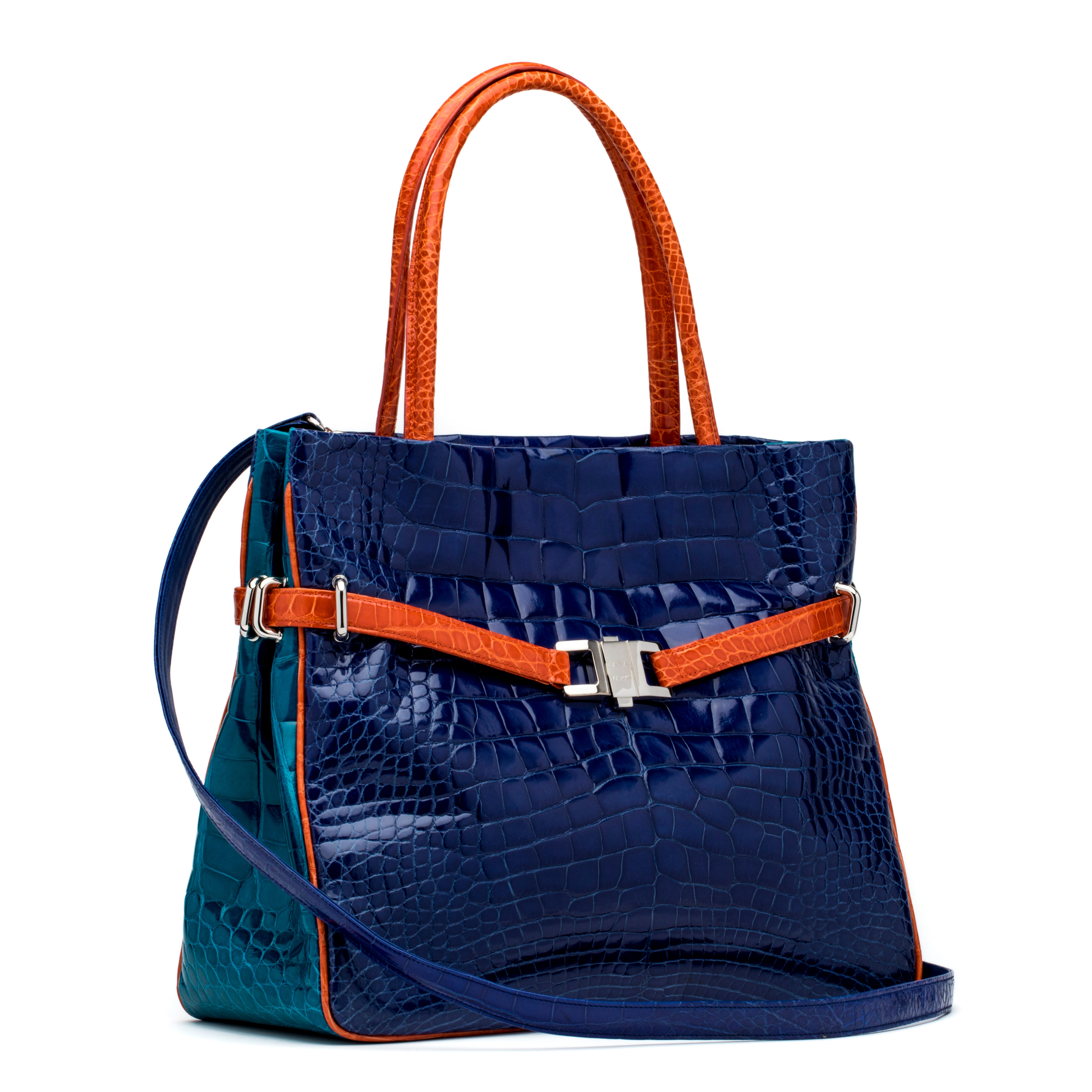 Tri-Color Positano Tote in Royal Blue, Orange, and Turquoise