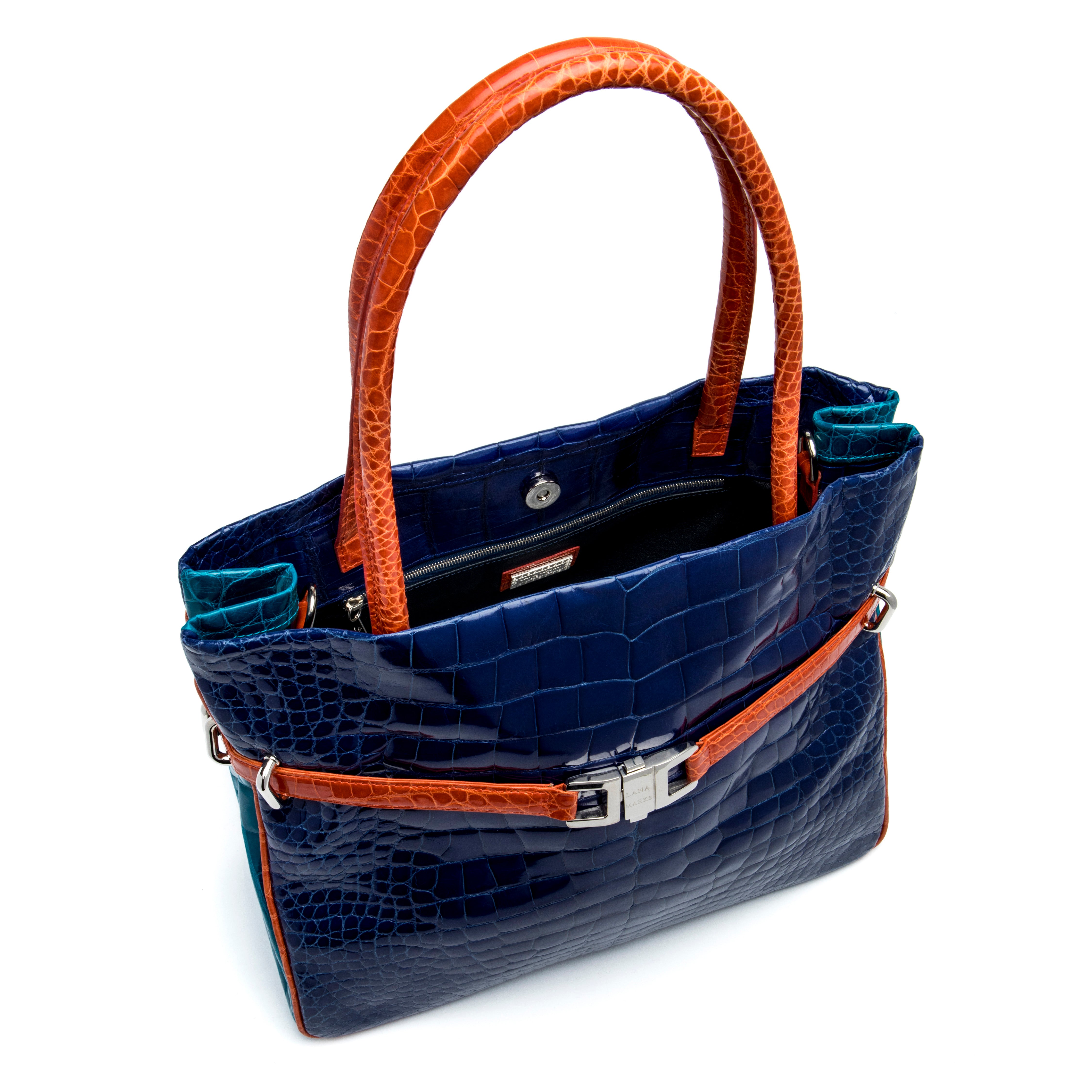 Tri-Color Positano Tote in Royal Blue, Orange, and Turquoise