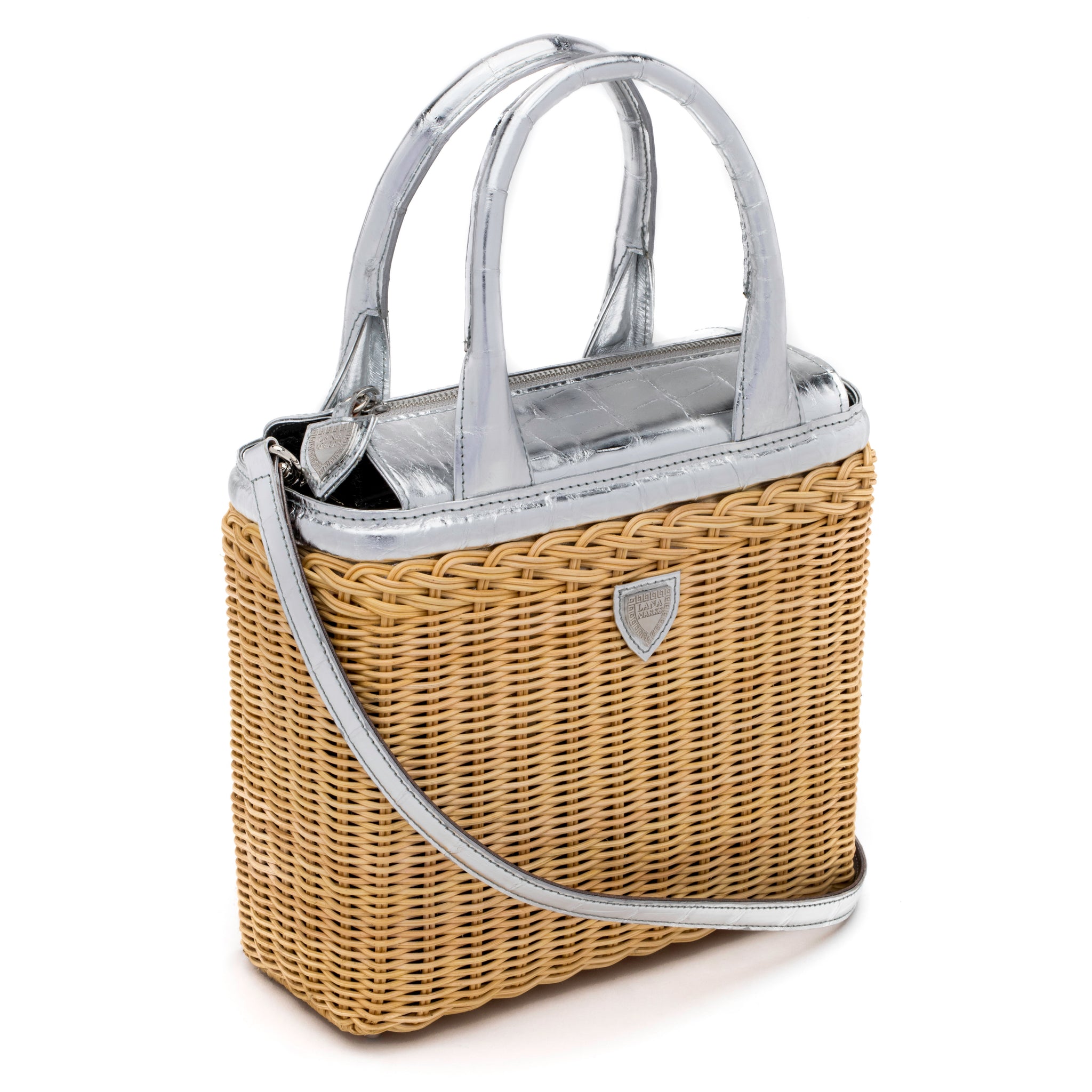 8月末まで出品★manimaris  simple tote basket Palm Beach Tote in Silver Metallic – LANA MARKS