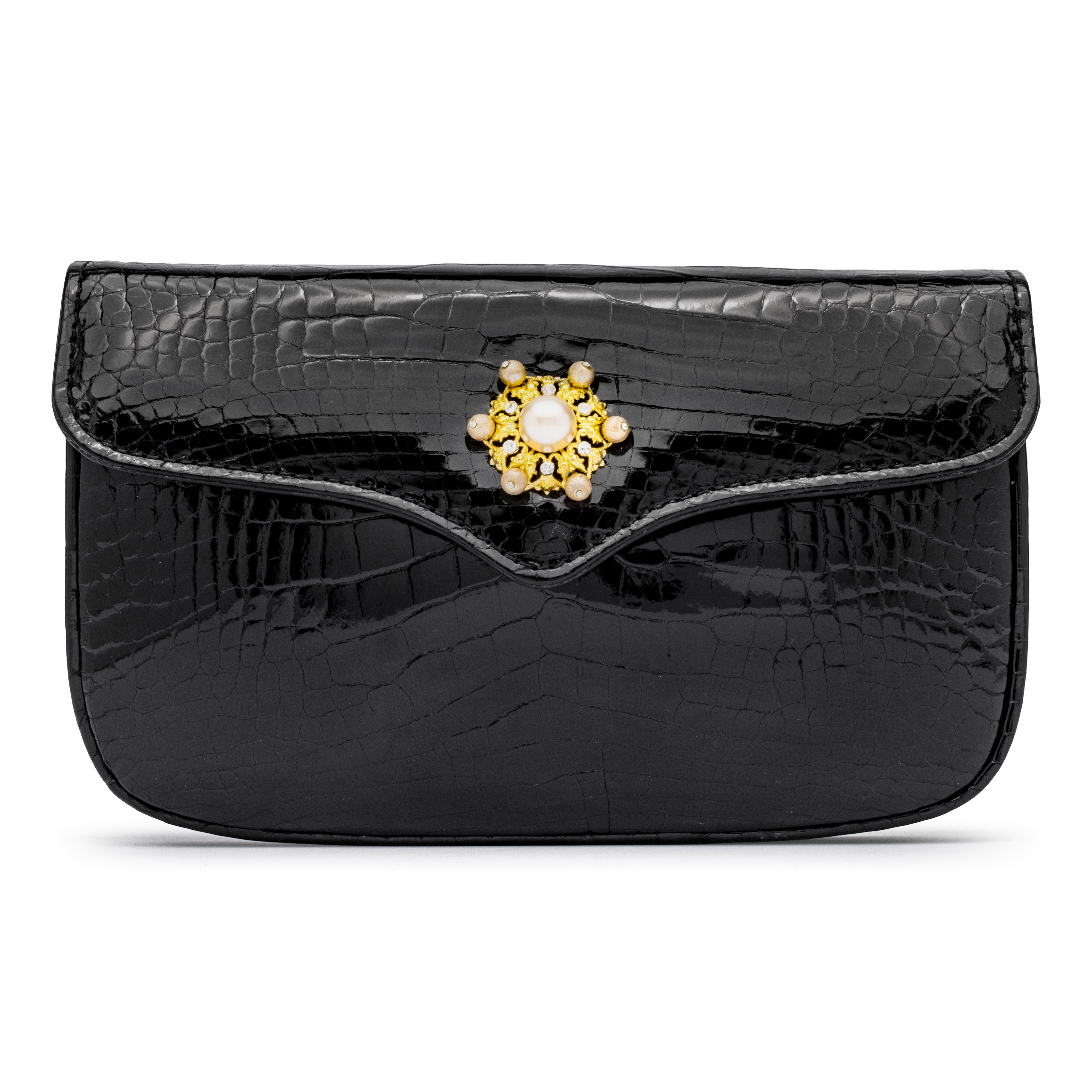 The Contessa Clutch with French Baroque Pearls in Black