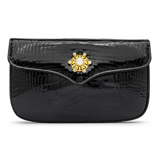 The Contessa Clutch with French Baroque Pearls in Black