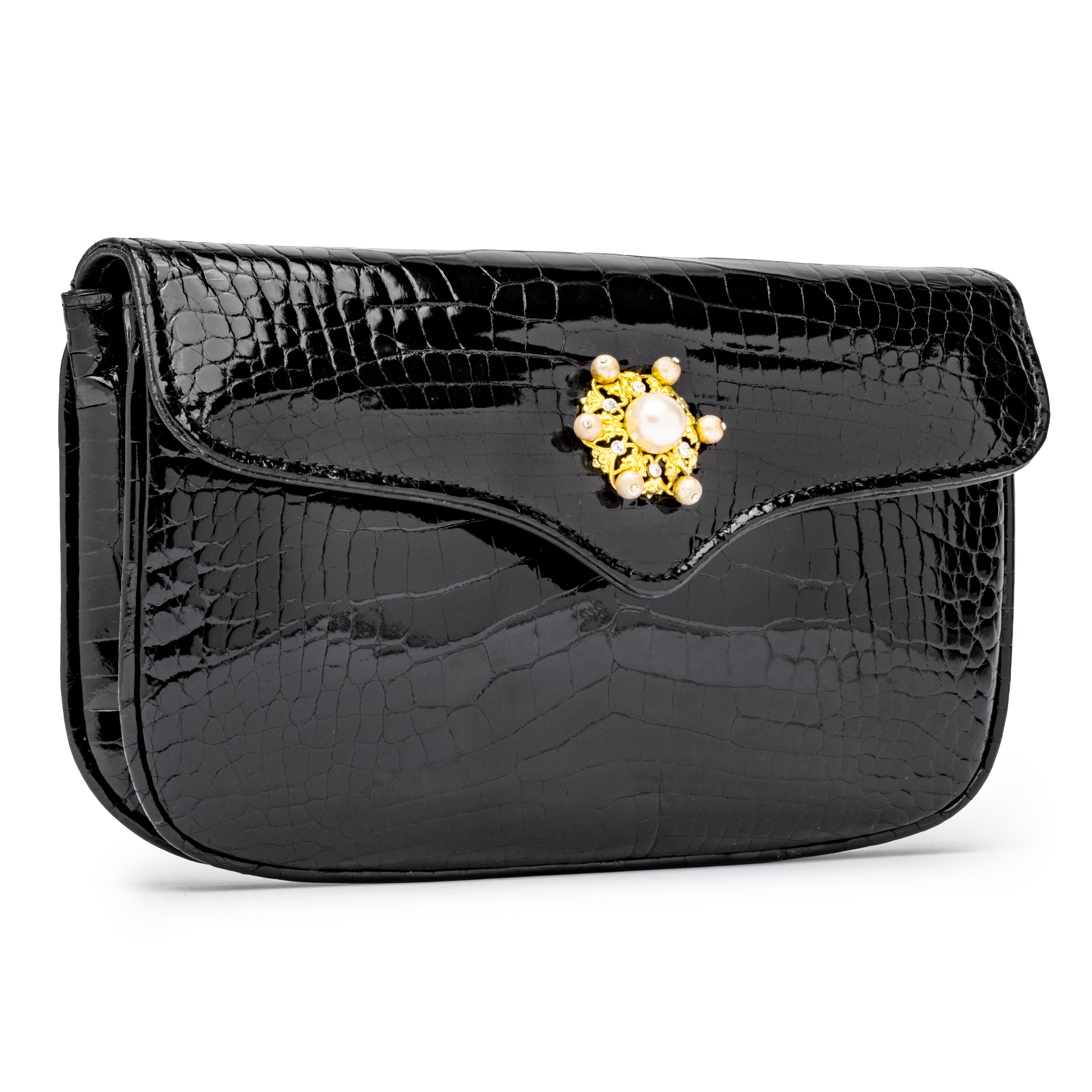 The Contessa Clutch with French Baroque Pearls in Black