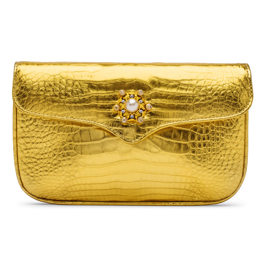 The Contessa Clutch with French Baroque Pearls in Gold