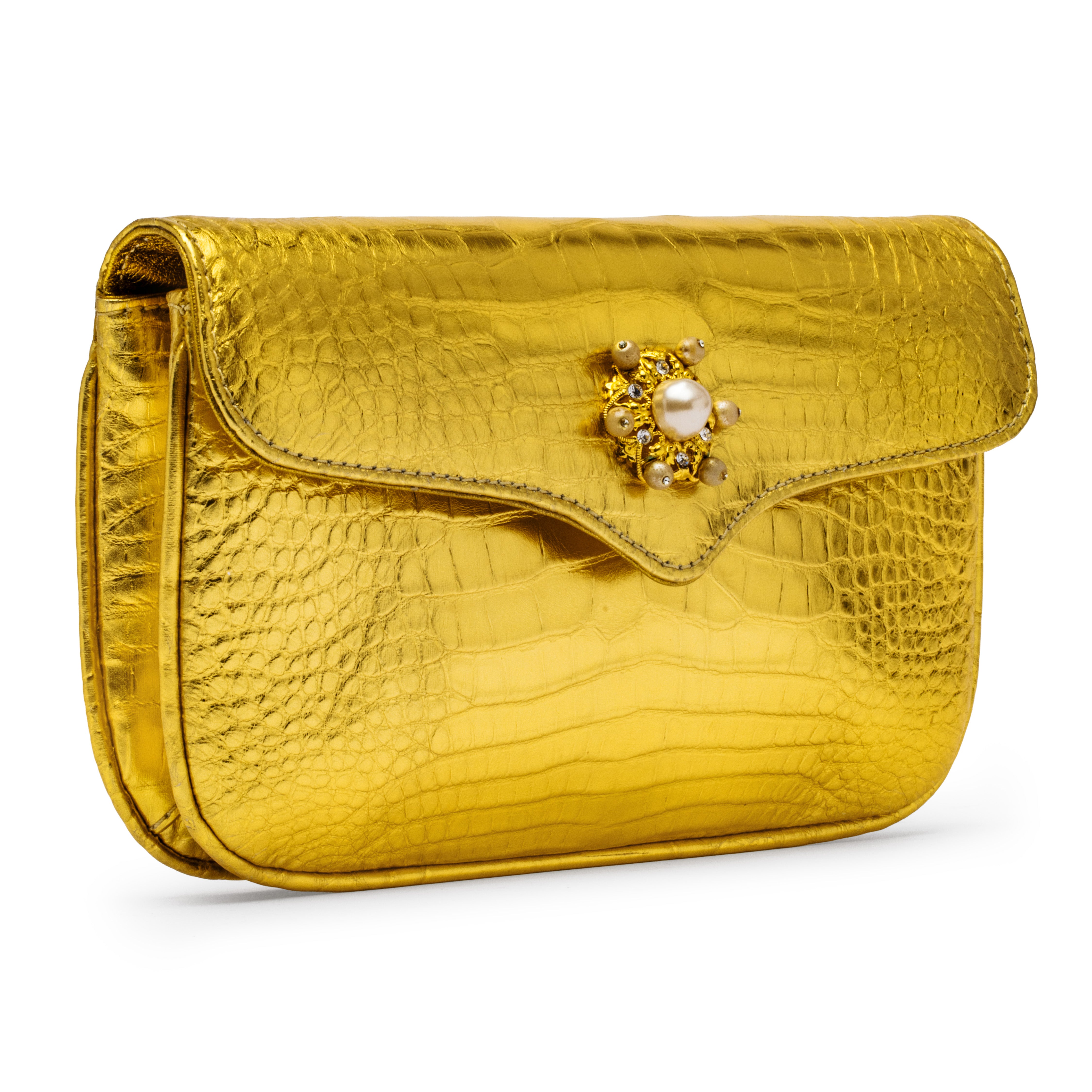 The Contessa Clutch with French Baroque Pearls in Gold