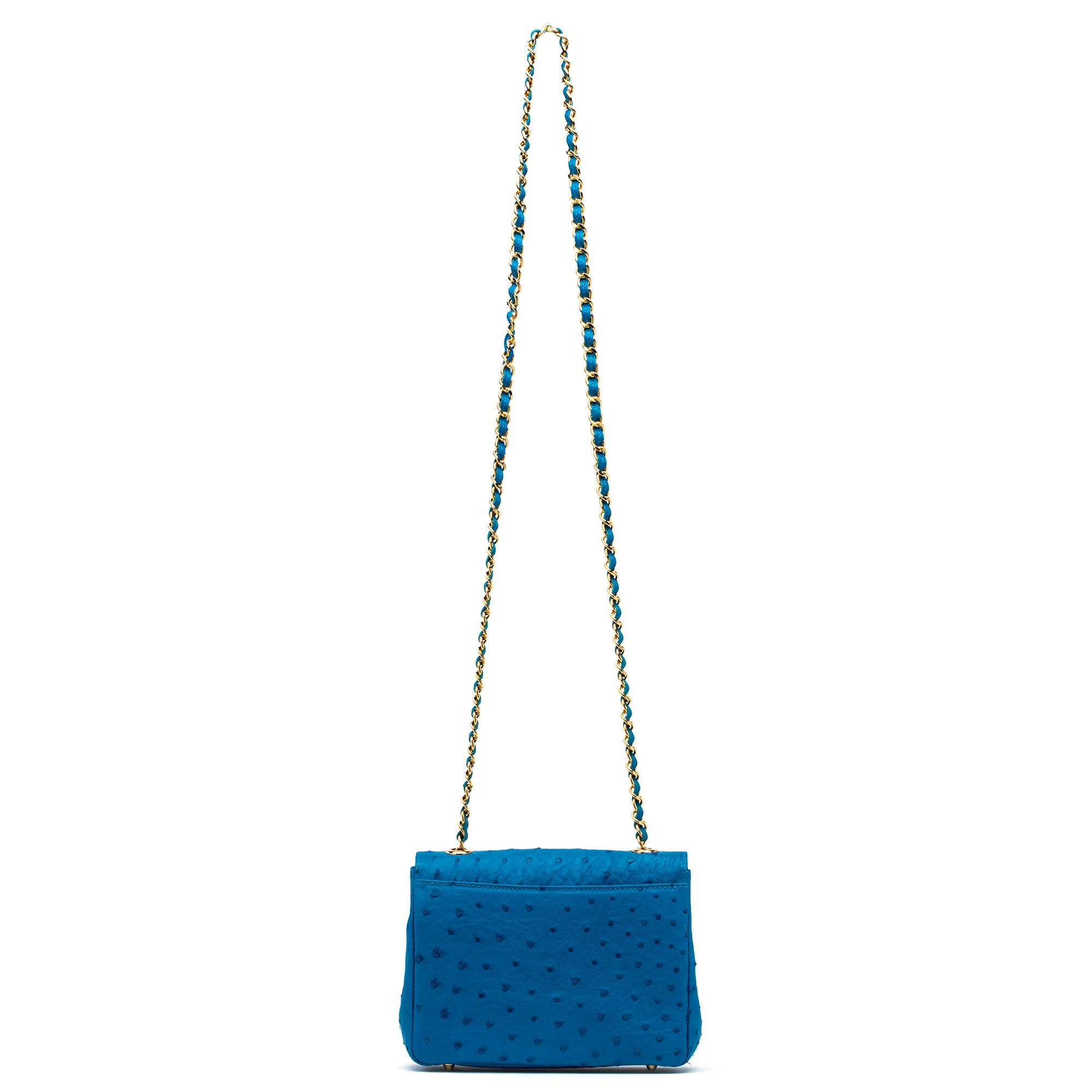 Medium Chain Bag in Blue Ostrich